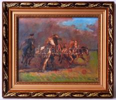 Kolozsváry Kamillo (1936-): Lóhajtás. Olaj, vászon, jelzett, keretben 28x33cm