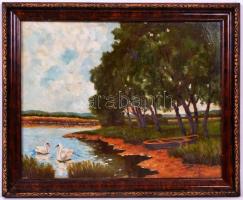 Zombory Jenő: Magányos csónak. Olaj, farost, jelzett, keretben 38×47 cm