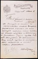 1905 Molnár Ferenc saját kézzel írt, aláírt nyilatkozata, melyben lemond Az őrangyal című vígjátékba írt dalszövegével kapcsolatos szerzői jogáról a Bárd Ferencz és Testvére Zeneműkereskedés és Színházjegyiroda számára