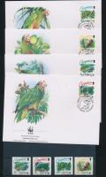 WWF: Cayman Islands Parrot set + 4 FDCs, WWF: Kajmán-szigeteki amazon sor + 4 FDC