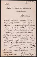 1909 Kacsoh Pongrác (1873-1923) zeneszerző saját kézzel írt, aláírt levele Bárd Ferenc és Testvérének címezve, melyben Mary-Ann (1908) című daljátékának egy darabját egyszeri közlésere kölcsönkéri a Rózsavölgyi zeneműkiadó számára