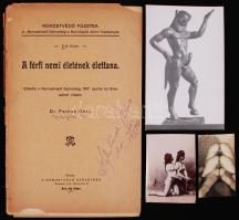 4 darabos erotikus tétel: A Férfi nemi életének élettana. Bp., 1917. (szétvált) + 3 db erotikus fotó