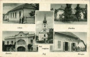 Baj Hangya szövetkezet, parókia, kastély, iskola, református templom
