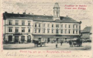 Eszék Main square, Hotel Central, the shops of Leopold Schwarz, Philip Kaiser and his son (fa)