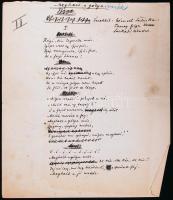 cca 1913 Heltai Jenő "Meghalt a gólya már" című dalszövegének autográf, aláírt kézirata