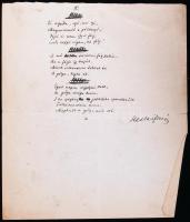 cca 1913 Heltai Jenő "Meghalt a gólya már" című dalszövegének autográf, aláírt kézirata
