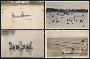 Balaton strandélet 4 db régi képeslap, benne kettő fotó