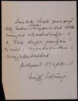 1926 Márffy Ödönné Csinszka autográf, aláírt nyilatkozata, melyben hozzájárul ahhoz, hogy Zsámboki László zeneszerző előadathassa Ady Endre általa megzenésített verseit, illetve egyet közülük publikálhasson is