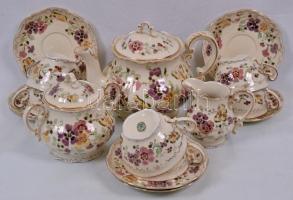 Zsolnay pillangó mintás teás készlet, kézzel festett, hibátlan, jelzett / Zsolnay tea set in flawless condition