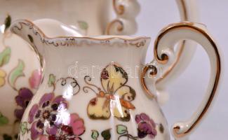 Zsolnay pillangó mintás teás készlet, kézzel festett, hibátlan, jelzett / Zsolnay tea set in flawles...