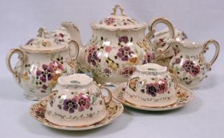Zsolnay pillangó mintás teás készlet, kézzel festett, hibátlan, jelzett / Zsolnay tea set in flawles...