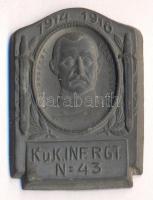 Osztrák-Magyar Monarchia 1914-1916. "K.u.K. 43. Gyalogezred Rupprecht Kronpr v. Bayern" horgany sapkajelvény (39x29mm) tű nélkül T:2 Austro-Hungarian Monarchy 1914-1916. "K.u.K. INF.RGT. N=43. Rupprecht Kronpr v. Bayern" zin cap badge (39x29) without pin C:XF