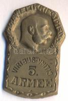 Osztrák-Magyar Monarchia 1914-1915. "VIRIBUS VNITIS 5. Hadsereg" aranyozott tombak sapkajelvény (36x23mm) készítő.: Gurschner, tű nélkül T:2 Austro-Hungarian Monarchy 1914-1915. "WELTKRIEG VIRIBUS VNITIS 5. ARMEE" gilt tombac cap badge (37x38) maker: Gurschner, without pin C:XF