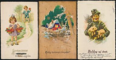 33 db régi üdvözlőlap, ebből 9 litho és egy dombornyomott