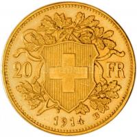 Svájc 1914B 20Fr Au "Helvetia" (6.46g/0.900) T:1-
Switzerland 1914B 20 Frank Au "Helv...