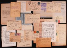 cca 1900-1930 Üzleti levelezés és egyéb dokumentumok, kéziratok a Bárd Ferenc és Testvére Zeneműkereskedés hagyatékából, összesen 27db