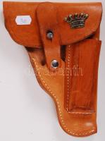Katonai bőr pisztolytáska, fém korona dísszel, h:19 cm / leather pistol-holster