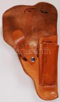 Katonai bőr pisztolytáska, fém korona dísszel, h:19 cm / leather pistol-holster