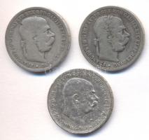Ausztria 1893-1912. 1K Ag (3xklf) T:Vegyes Austria 1893-1912. 1 Corona Ag (3x) various dates C:Mixed