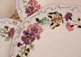 Zsolnay pillangó mintás süteményes készlet, kézzel festett, jelzett, összesen: 7db / Zsolnay cake se...