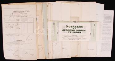 cca 1905-1940 Bizaglich Ferenc népfölkelő iratanyaga, kinvezésekkel, dícsérő oklevelekkel, több miniszteri aláírású okmánnyal, nyílt paranccsal, összesen 26 db