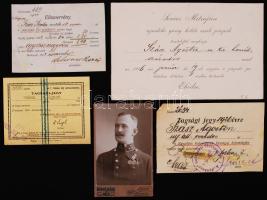 1915 Szász Ágost százados később ezredes, fotója 11x7 cm, tagsági jegyei, meghívója