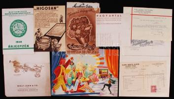 cca 1920-1945 21 reklám nyomtatvány vegyes témában