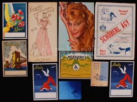 cca 1920-1945 18 reklám nyomtatvány: szövetek, ágy, porszívó, fehérneműk