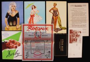 cca 1920-1945 18 reklám nyomtatvány: szövetek, ágy, porszívó, fehérneműk