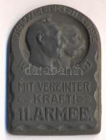 Osztrák-Magyar Monarchia 1914-1915. "11. Hadsereg" horgany sapkajelvény (36x26mm), készítő: "Bildhauer Gurschner Wien VII/2" tű nélkül T:1- Austro-Hungarian Monarchy 1914-1915. "11. ARMEE - MIT VEREINTER KRAFT" zin cap badge (36x26mm) maker: "Bildhauer Gurschner Wien VII/2" without pin C:AU