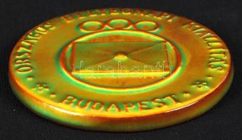 "Országos Bélyegnapi Kiállítás - Budapest" feliratú, modern, eozin mázas, jelzett Zsolnay ...