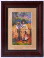 Nagy István (1873-1937): A csábító, pasztell-papír, jelzett, igényes üvegezett keretben, 26x37cm