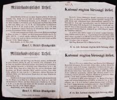 1853 Az 1849-es statárium alkalmazásával végrehajtott két köztörvényes halálos ítélet hirdetménye magyar és német nyelven. Falragasz. Death penalty announcement 46x36 cm
