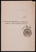 1926 Diáknyomorenyhítő bizottság emléklap hátoldalán polgármesteri terjesztési engedéllyel