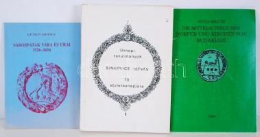 3 db történeti könyv, Détshy Mihály: Sárospatak 1526-1616. Gyula Siklósi: Die mittelalterlichen Dörfer und Kirchen von Budakeszi. Ünnepi tanulmányok Sinkovics István 70. születésnapjára.