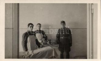 Léva Hungarian soldier and paramedic, 1938, hospital interior, photo