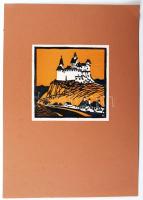 K jelzéssel: Vár. Színezett linó, papír, jelzett a dúcon, 12×12 cm