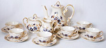 Zsolnay kék búzavirág mintás mokkás készlet, kézzel festett, hibátlan, jelzett / Coffee set in flawless condition