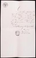 1859 Havelberg városi tanács által kiadott Bizonyítvány 15gr szignettával és a város polgármesterének aláírásával / 1859 Havelberg city council's document with signetta and autograph signature of the mayor.