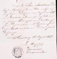 1859 Havelberg városi tanács által kiadott Bizonyítvány 15gr szignettával és a város polgármesteréne...