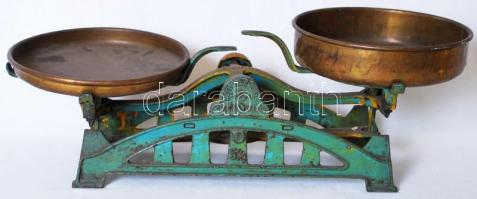 Régi réz tányéros Merkur márkájú karos mérleg / Vintage scales 41 cm