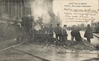 Paris flood on the river Seine, draining pump