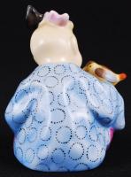 Herendi ülő japán kislány a madárral, kézzel festett, jelzett, hibátlan, m:8 cm / Herend girl with b...