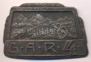 Osztrák-Magyar Monarchia 1914-19176. "4. Hegyi Tüzérezred" ezüstözött cink sapkajelvény (32x50mm) tű nélkül T:2 Austro-Hungarian Monarchy 1914-1917. "G.A.R.4. - Gebirgs-Artillerie-Regiment 4" silver-plated zin cap badge (32x50mm) without pin C:XF