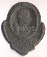 Osztrák-Magyar Monarchia 1916-1918. "IV. Károly Magyarország Apostoli Királya" cink sapkajelvény (44x35mm) készítő.: Arkanzas Bp., tű nélkül T:2- Austro-Hungarian Monarchy 1916-1918. "Charles IV Apostolic King of Hungary" zin cap badge (44x35mm) maker: Arkanzas Bp.,without pin C:VF