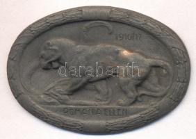 Osztrák-Magyar Monarchia 1916-17. "Románia Ellen" cink sapkajelvény (31x45mm) készítő.: Arkanzas Gesch., tű nélkül T:2 Austro-Hungarian Monarchy 1916-17. "Against Romania" zin cap badge (31x45mm) maker: Arkanzas Gesch.,without pin C:XF