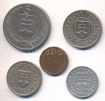 Szlovákia 1939-1942. 10h, 20h, 50h, 1K, 5K T:vegyes
Slovakia 1939-1942. 10 Halierov, 20 Halierov, 50...