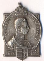 Osztrák-Magyar Monarchia 1916. "IV. Károly Magyar Király 1916 Dec 30." ezüstözött cink sapkajelvény (39x27mm) tű nélkül T:2 Austro-Hungarian Monarchy 1916. "Charles IV Hungarian King 1916. 30 Dec" silvered zin cap badge (39x27mm) without pin C:XF