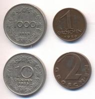 Ausztria 1924-1929. 1Gr, 2Gr, 10Gr, 1000K T:vegyes
Austria 1924-1929. 1 Groschen, 2 Groschen, 10 Gro...