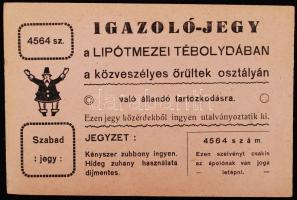 cca 1920 Igazolójegy a lipótmezei tébolydában a közveszélyes őrültek osztályán való állandó tartózkodásra